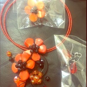 One of a kind orange coral necklace set
